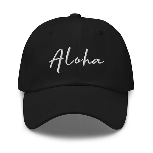 Schwarze Aloha Cap von vorne mit Stickerei