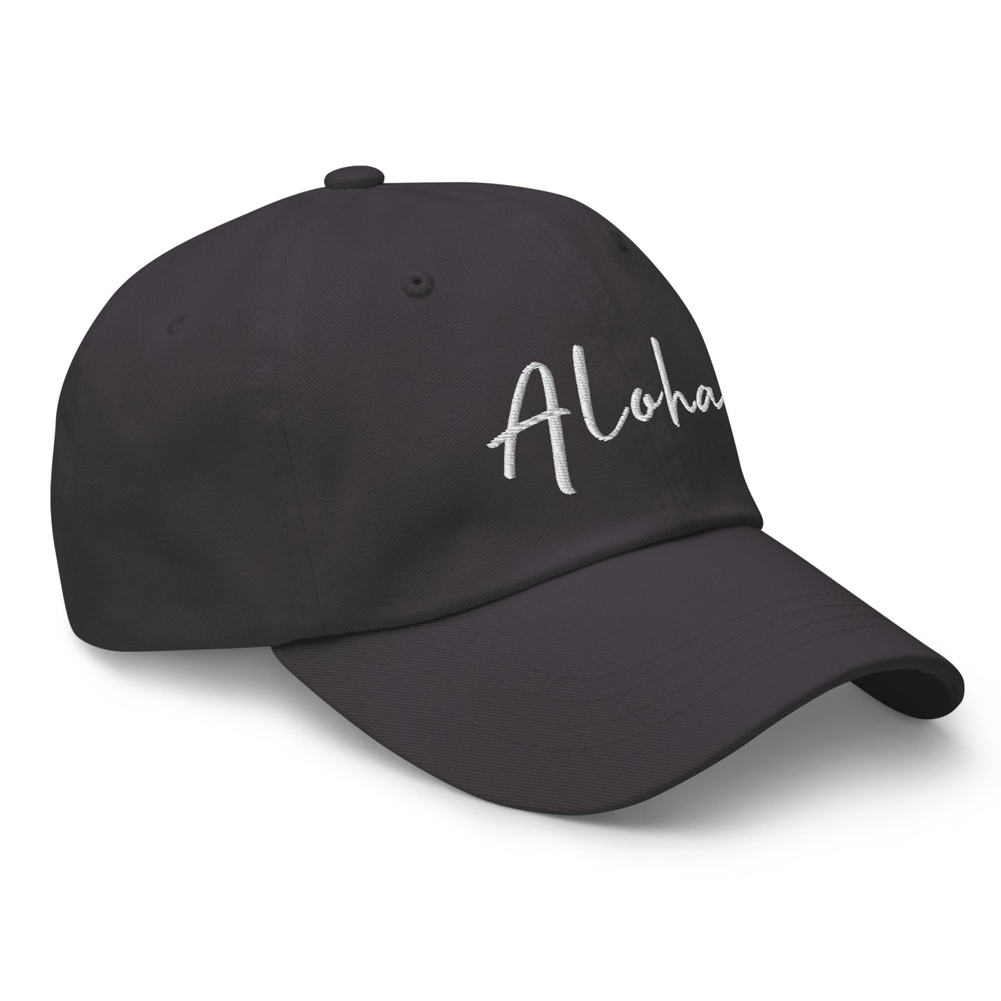 Seitenansicht der dunkelgrauen Aloha Cap mit Stickerei